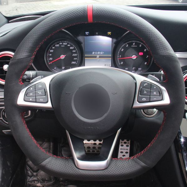 for benz cla220 black leather black suede hand-stitch car steering wheel cover
for benz cla220 black leather black suede hand-stitch car steering wheel cover