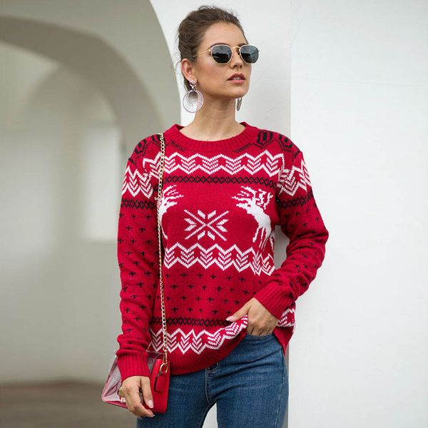 women christmas knitted sweater elk knitting pullover snowflake casual warm female 2019 winter christmas party sweaters, White;black
women christmas knitted sweater elk knitting pullover snowflake casual warm female 2019 winter christmas party sweaters, White;black