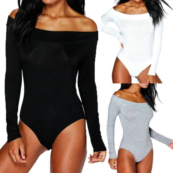 us solid color women ladies jumpsuits off shoulder long sleeve bodysuit leotard plain stretch, Black;white
us solid color women ladies jumpsuits off shoulder long sleeve bodysuit leotard plain stretch, Black;white