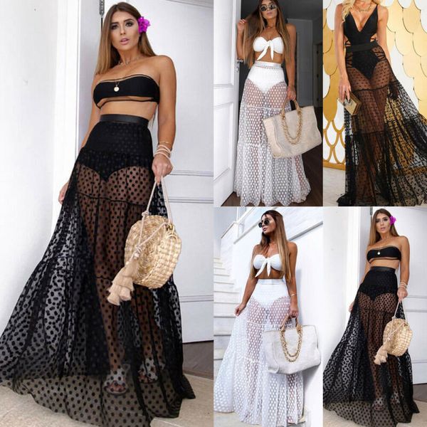 women maxi skirt see through polka dots pleated retro long dress elastic waist, Black
women maxi skirt see through polka dots pleated retro long dress elastic waist, Black
