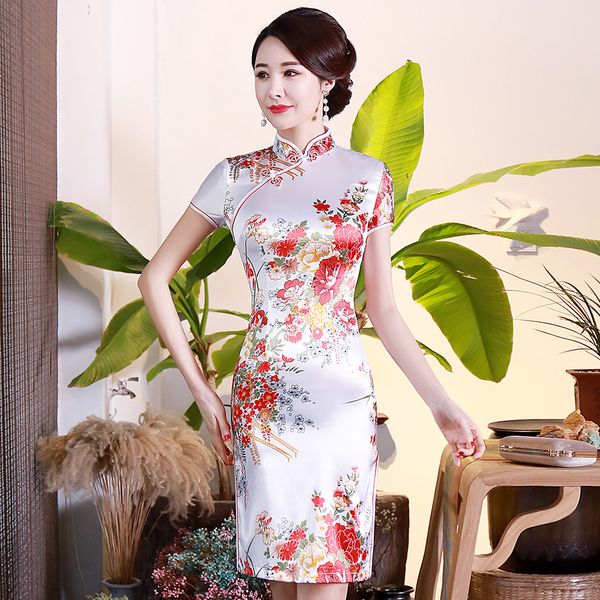 white elegant slim female satin cheongsam vintage chinese style dress gown print flower short qipao oversize 3xl-6xl vestidso, Red
white elegant slim female satin cheongsam vintage chinese style dress gown print flower short qipao oversize 3xl-6xl vestidso, Red