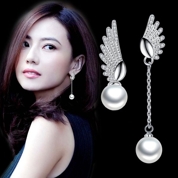 2017 new fashion lady angel wings crystal artificial pearl 925 sterling silver pendant asymmetrical stud earrings gift
2017 new fashion lady angel wings crystal artificial pearl 925 sterling silver pendant asymmetrical stud earrings gift