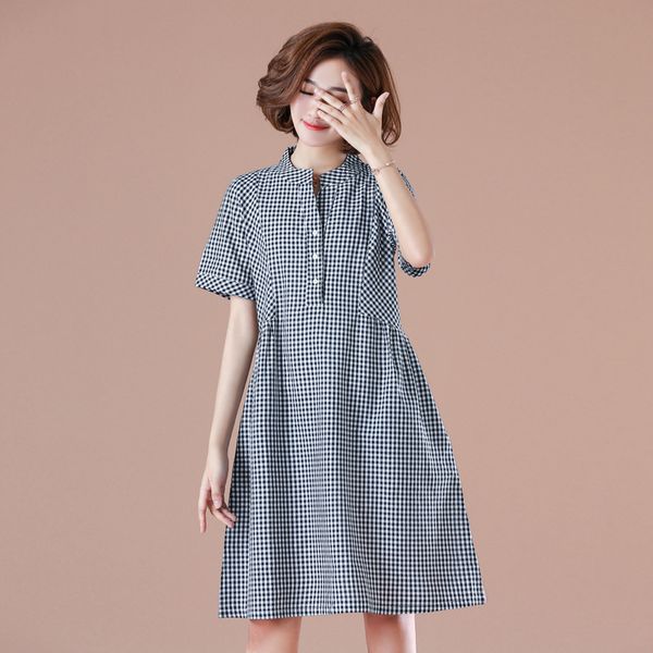 plaid dress women's short sleeved 2019 summer wear new style cotton stand collar loose-fit cover belly slimming medium-length dr, Red
plaid dress women's short sleeved 2019 summer wear new style cotton stand collar loose-fit cover belly slimming medium-length dr, Red