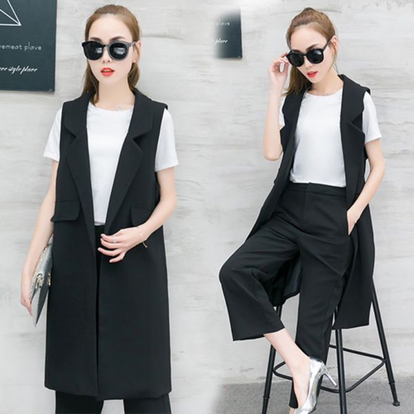 women's spring new korean fashion vest wide-legged pants two-piece suit leisure long vest coat blazer outfit vestido casual, White
women's spring new korean fashion vest wide-legged pants two-piece suit leisure long vest coat blazer outfit vestido casual, White