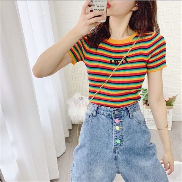 2019 elegan syle conras color embroidery leer sripe knied slim shor-sleeved embroidered shor sleeve hara conras short sleeve t harajuku hara, White
2019 elegan syle conras color embroidery leer sripe knied slim shor-sleeved embroidered shor sleeve hara conras short sleeve t harajuku hara, White