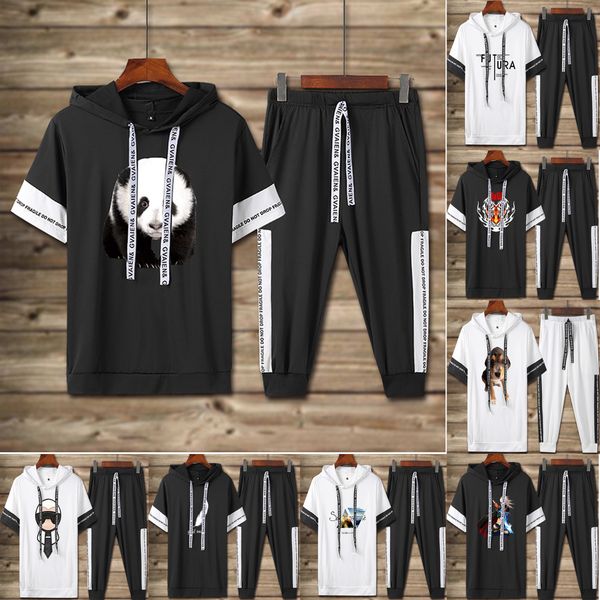 2019 new men's tracksuits sports short sleeve suit hat sweater suit short sleeves and shorts combination panda printing sweater, Gray
2019 new men's tracksuits sports short sleeve suit hat sweater suit short sleeves and shorts combination panda printing sweater, Gray