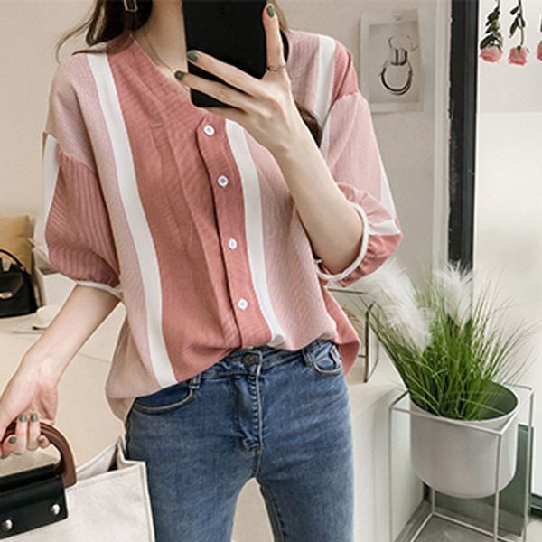 2019 chiffon blouse shirts short sleeve striped fashion v-neck women's sweet striped print puff sleeve lace bolouse, White
2019 chiffon blouse shirts short sleeve striped fashion v-neck women's sweet striped print puff sleeve lace bolouse, White