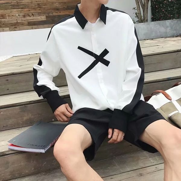 man's design scissors print white blouse pure color long sleeves black blouses for man fashion casual shirt, White;black
man's design scissors print white blouse pure color long sleeves black blouses for man fashion casual shirt, White;black