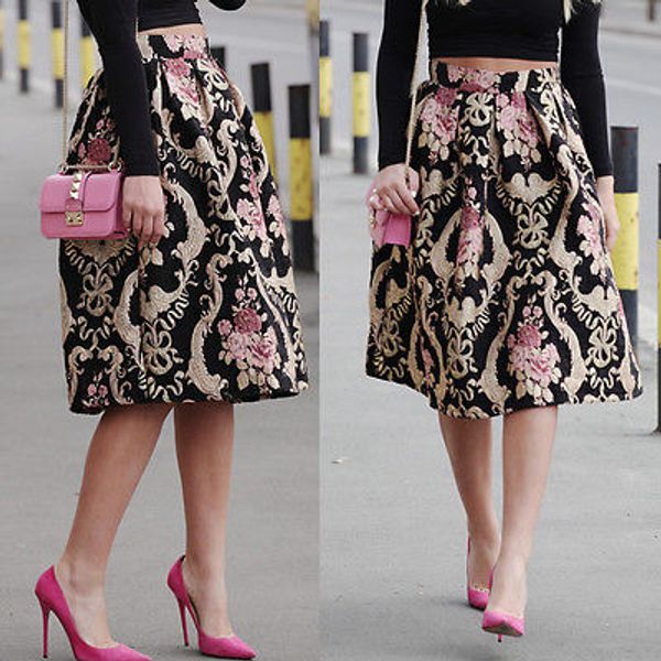 us retro women floral print high waist pleated dress ball gown midi long skirt, Black
us retro women floral print high waist pleated dress ball gown midi long skirt, Black