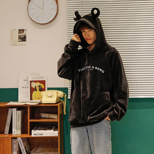 2018 gold velvet hooded male port wind trend cute cute male animal ears loose student hooded clothes autumn and winter, Black
2018 gold velvet hooded male port wind trend cute cute male animal ears loose student hooded clothes autumn and winter, Black
