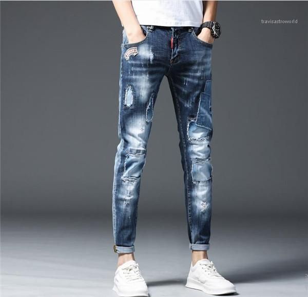 clothing mens light washed pencil pants teenager designer patck hole skinny slim jeans females fashion casual, Blue
clothing mens light washed pencil pants teenager designer patck hole skinny slim jeans females fashion casual, Blue