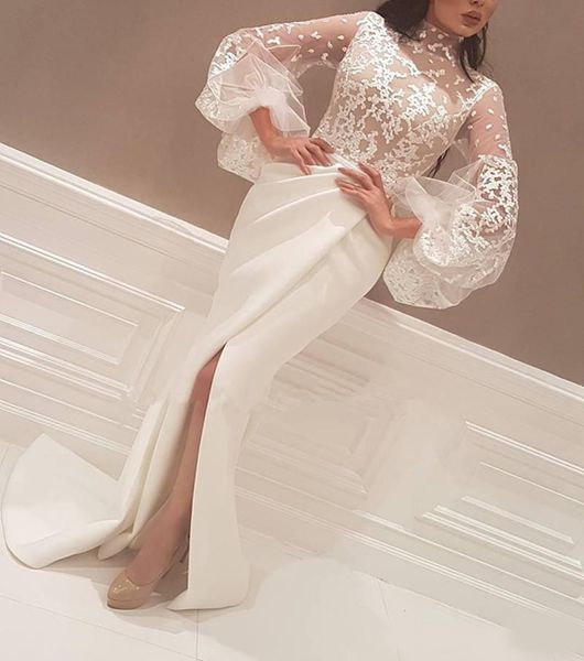 modern arabic kftan white evening dresses with illusion long sleeves mermaid high neck lace split formal dress for party wear, Black;red
modern arabic kftan white evening dresses with illusion long sleeves mermaid high neck lace split formal dress for party wear, Black;red