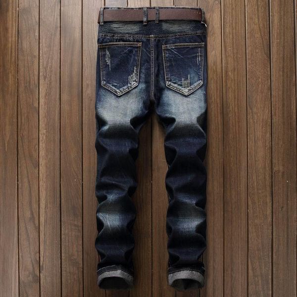 men 's pleated biker jeans pants slim fit brand designer motocycle denim trousers for male straight washed multi zipper regular, Blue
men 's pleated biker jeans pants slim fit brand designer motocycle denim trousers for male straight washed multi zipper regular, Blue