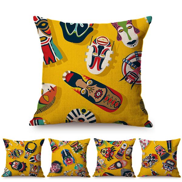 yellow cartoon africa tribal mask design sofa throw pillow case african nation culture art cotton linen decorative cushion cover
yellow cartoon africa tribal mask design sofa throw pillow case african nation culture art cotton linen decorative cushion cover