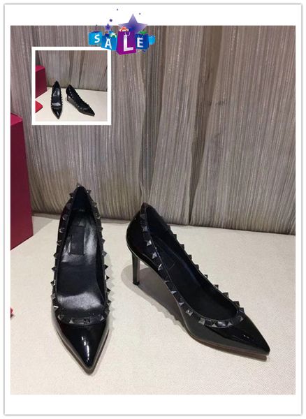luxury patent leather women pointed toe studs pumps rivet stiletto high-heeled shoes wedding dress shoes 8.5cm, Black
luxury patent leather women pointed toe studs pumps rivet stiletto high-heeled shoes wedding dress shoes 8.5cm, Black
