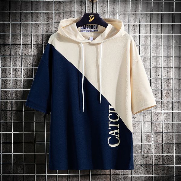 2020 spring and summer short-sleeved sweater tide male new stitching loose, casual round neck short-sleeve sweater hooded men, Black
2020 spring and summer short-sleeved sweater tide male new stitching loose, casual round neck short-sleeve sweater hooded men, Black