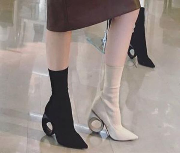 knitted sock elastic boots for women fashion style high heels ankle breathable stretch boots female, Black