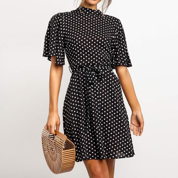 chiffon summer dress women 2019 dot print flare short sleeve office dresses stand collar bandage casual dress sundress vestido, Black;gray
chiffon summer dress women 2019 dot print flare short sleeve office dresses stand collar bandage casual dress sundress vestido, Black;gray