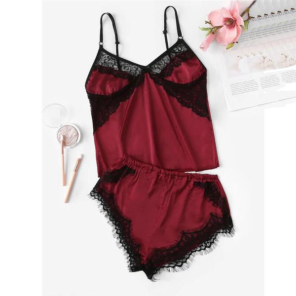 feitongensemble lingerie femme en dentelle v-neck lace satin cami with shorts pajamas lingerie#3, Red;black
feitongensemble lingerie femme en dentelle v-neck lace satin cami with shorts pajamas lingerie#3, Red;black