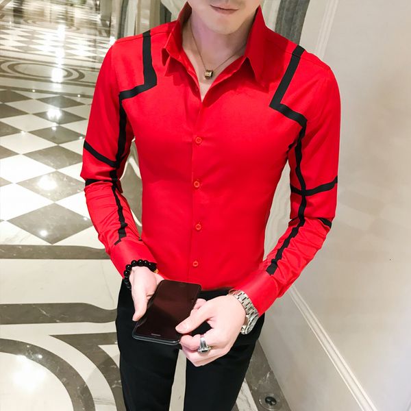 contrast wavy stripe shirt black white red dress shirt men slim fit desinger fancy men chemise homme club party outfit, White;black
contrast wavy stripe shirt black white red dress shirt men slim fit desinger fancy men chemise homme club party outfit, White;black