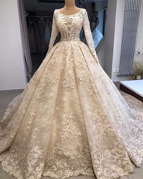 vintage champagne pearl beaded ball gown wedding dress luxury jewel neck saudi arabia dubai long sleeves plus size bridal gown, White
vintage champagne pearl beaded ball gown wedding dress luxury jewel neck saudi arabia dubai long sleeves plus size bridal gown, White