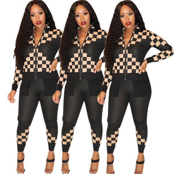 plaid printed women designer tracksuits casual 2 piece pants slim long sleeved zip neck sports tracksuits fashion womens tracksuits, White
plaid printed women designer tracksuits casual 2 piece pants slim long sleeved zip neck sports tracksuits fashion womens tracksuits, White