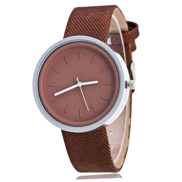 pure color contracted neutral fashion denim canvas watch students to watch men and women with quartz imitation leather belt, Slivery;brown 
pure color contracted neutral fashion denim canvas watch students to watch men and women with quartz imitation leather belt, Slivery;brown