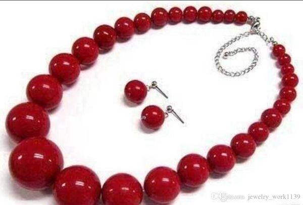 necklace beautiful 6-14mm red coral round beads necklace earring 18" set, Silver
necklace beautiful 6-14mm red coral round beads necklace earring 18" set, Silver