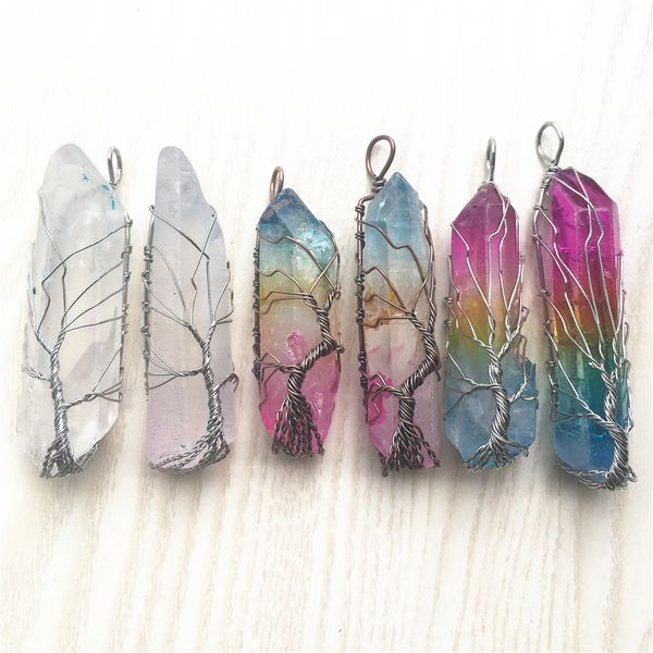 natural stone clear crystal tree of life necklace handmade vintage rainbow antique copper wire wrapped pendant necklace jewelry, Silver
natural stone clear crystal tree of life necklace handmade vintage rainbow antique copper wire wrapped pendant necklace jewelry, Silver