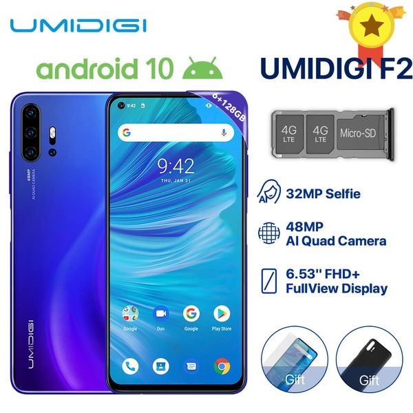 

UMIDIGI F2 Телефон Android 10 Global Version 6.53" FHD + 6GB 128GB 48MP AI Quad камера 32MP селфи Helio P70 Мобильный телефон 5150mAh NFC