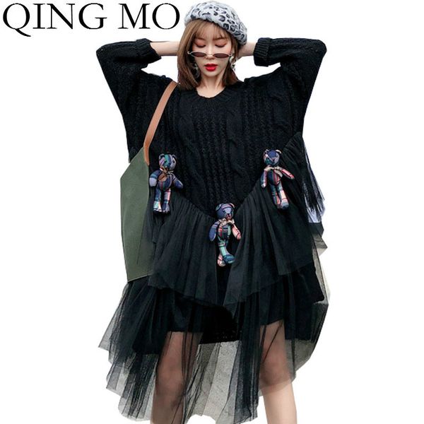 qing mo black women pullovers sweater 2019 women mesh patchwork sweater dress with bear female plus size knitted zqy2358, White;black
qing mo black women pullovers sweater 2019 women mesh patchwork sweater dress with bear female plus size knitted zqy2358, White;black