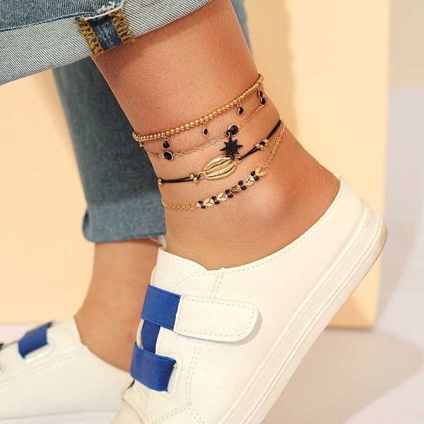 4pcs/set black rhinestone shell star anklet for women rope gold chain anklets beach jewelry accessories 9201, Red;blue
4pcs/set black rhinestone shell star anklet for women rope gold chain anklets beach jewelry accessories 9201, Red;blue