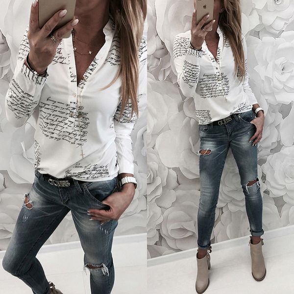 2019 fashion blouse women casual letter shirts blouses female slim blusas spring fall casual ladies office blouses top, White
2019 fashion blouse women casual letter shirts blouses female slim blusas spring fall casual ladies office blouses top, White