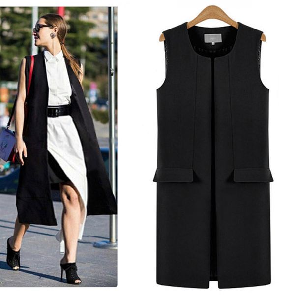 autumn women's vest 2020 casual plus size suit collar long jacket female fashion solid sleeveless cardigans chalecos para mujer, Black;white
autumn women's vest 2020 casual plus size suit collar long jacket female fashion solid sleeveless cardigans chalecos para mujer, Black;white