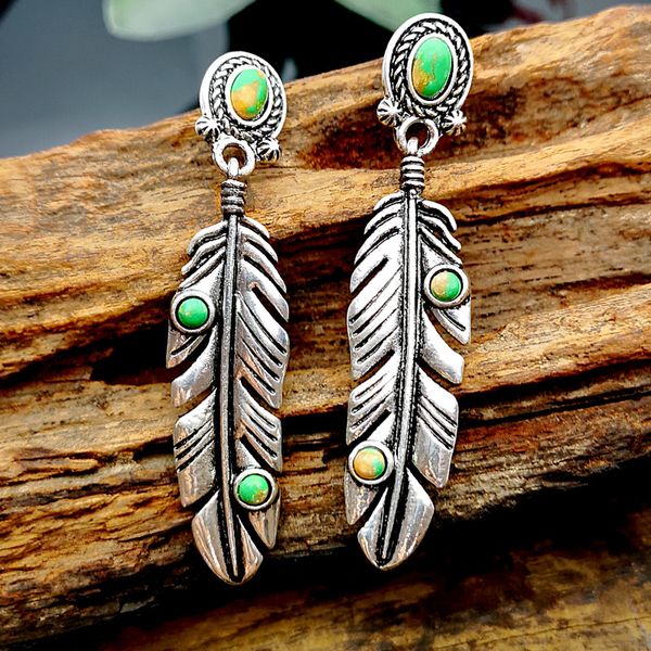 fashion vintage silver natural turquoises feather dangle earrings for women girl bohemian statement long earring boho jewelry
fashion vintage silver natural turquoises feather dangle earrings for women girl bohemian statement long earring boho jewelry