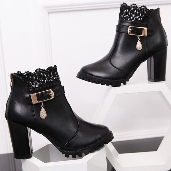 2019 autumn winter boots women warm ankle boots for women metal decoration slip-on solid square heel party zapatos mujer, Black
2019 autumn winter boots women warm ankle boots for women metal decoration slip-on solid square heel party zapatos mujer, Black