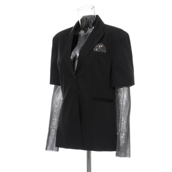 jacket 2019 early autumn new bling flash drill stitching long suit, White;black
jacket 2019 early autumn new bling flash drill stitching long suit, White;black
