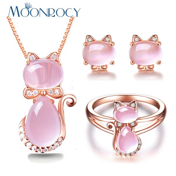 moonrocy rose gold color cz crystal ross quartz pink opal necklace earrings and ring jewelry set for cute cat jewelry women, Silver
moonrocy rose gold color cz crystal ross quartz pink opal necklace earrings and ring jewelry set for cute cat jewelry women, Silver