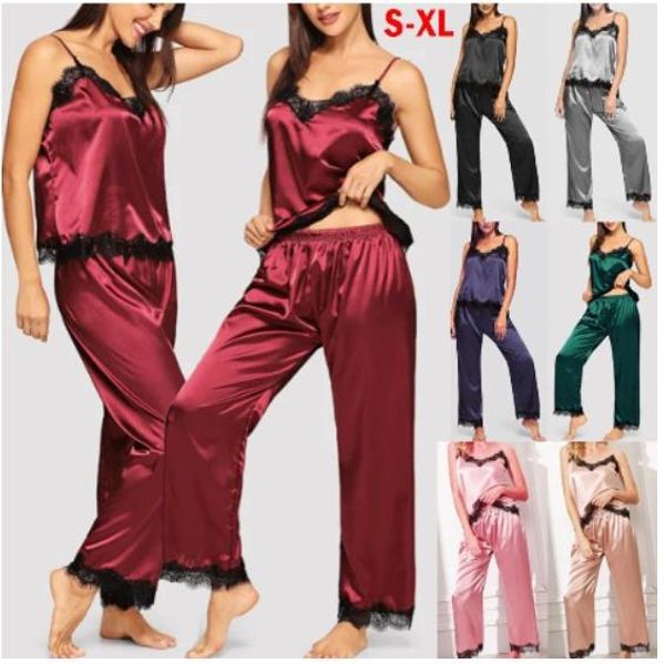 ladies women satin pyjama set sleepwear silky summer spaghetti strap lace tank patchwork lounge wear pajamas sleeveless set, Black;red
ladies women satin pyjama set sleepwear silky summer spaghetti strap lace tank patchwork lounge wear pajamas sleeveless set, Black;red