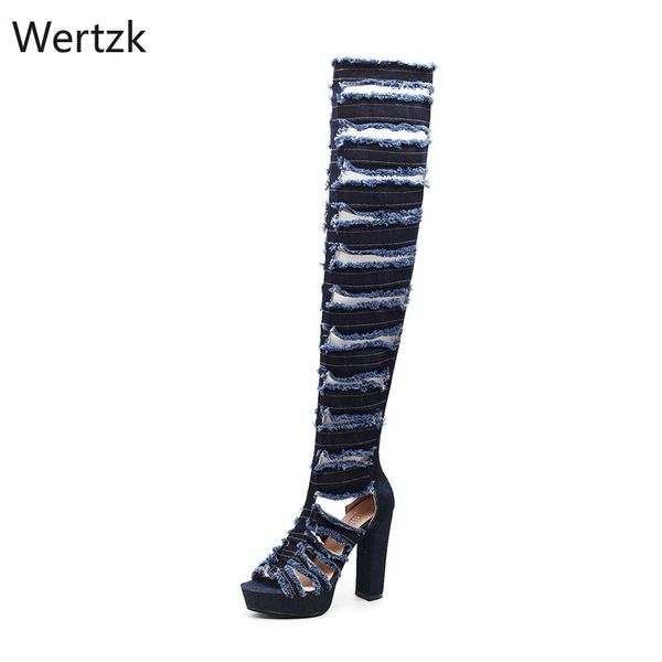 boots women shoes gladiator hole denim over knee high heels platform peep toe zipper ladies sandals zapatos de mujer b423, Black
boots women shoes gladiator hole denim over knee high heels platform peep toe zipper ladies sandals zapatos de mujer b423, Black