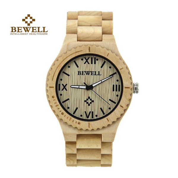 

bewell men's wooden watch with roman numeral scale and luminous pointer dress style quartz wrist watches for boy and male 065a, Slivery;brown