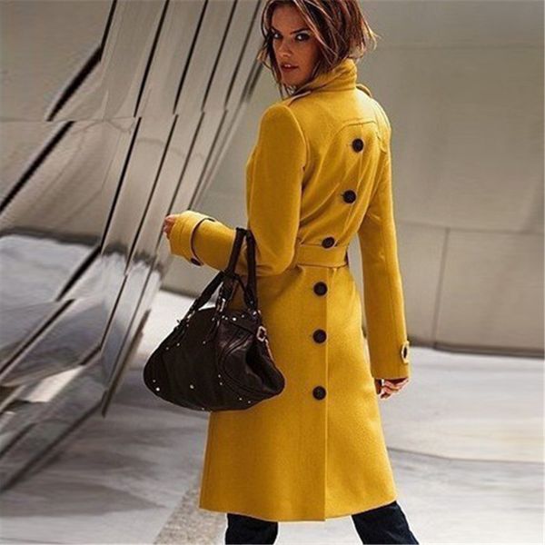 long outwear buttom split wool coat winter fashion long sleeves coats with solid color ladies coat with belt jacket elegant winter jackets, Black
long outwear buttom split wool coat winter fashion long sleeves coats with solid color ladies coat with belt jacket elegant winter jackets, Black