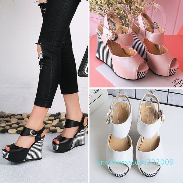 wedge platform sandals women ankle buckle strap high heels peep toe summer leather shoes casual party fashion pumps white black s09
wedge platform sandals women ankle buckle strap high heels peep toe summer leather shoes casual party fashion pumps white black s09
