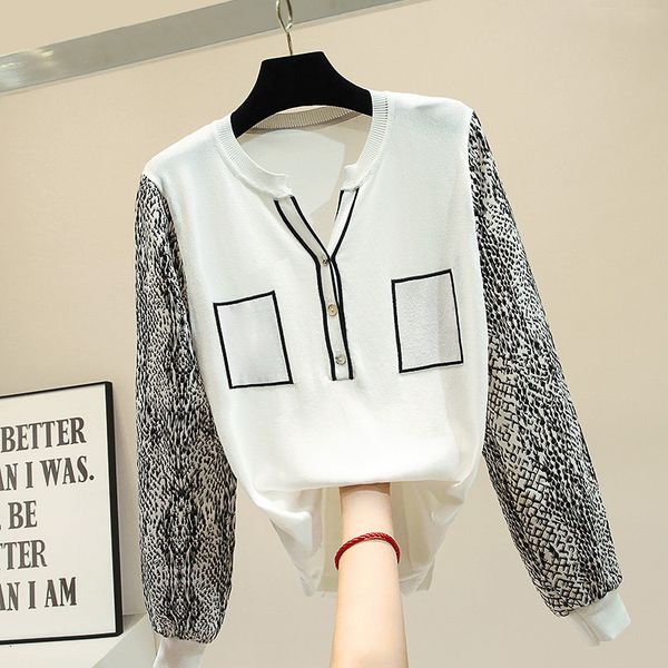 2019 autumn winter lazy wind leopard stitching sleeve v-neck sweater womans loose knitting jumper ladies knitted sweaters, White;black
2019 autumn winter lazy wind leopard stitching sleeve v-neck sweater womans loose knitting jumper ladies knitted sweaters, White;black