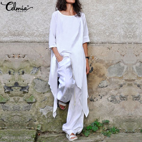 celmia oversized vintage tunic women's blouses o neck half sleeve casual shirts loose irregular long blusas femininas s-5xl, White
celmia oversized vintage tunic women's blouses o neck half sleeve casual shirts loose irregular long blusas femininas s-5xl, White