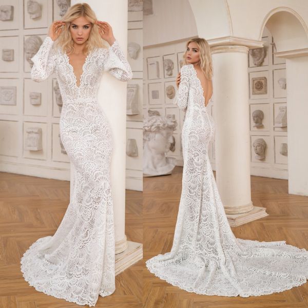 bohemian mermaid wedding dresses deep v neck long sleeve bridal gowns backless illusion sweep train wedding dress, White
bohemian mermaid wedding dresses deep v neck long sleeve bridal gowns backless illusion sweep train wedding dress, White