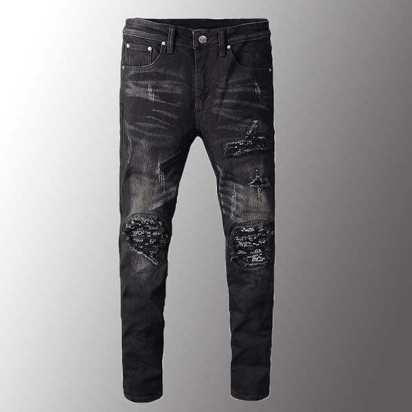 men luxury mens black bandanna paisley printed patchwork biker jeans slim skinny pleated stretch denim ripped pants, Blue
men luxury mens black bandanna paisley printed patchwork biker jeans slim skinny pleated stretch denim ripped pants, Blue