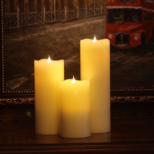 3pieces/lot 3d wick led candles velas pillar for party weddings home birthday decoration flowing fireless melted with timer
3pieces/lot 3d wick led candles velas pillar for party weddings home birthday decoration flowing fireless melted with timer