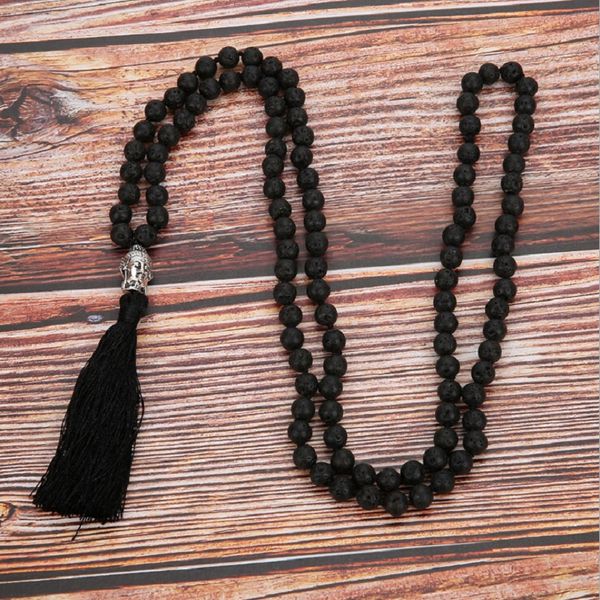 wholesale natural black volcanic rocks beads 108 mala knotted energy yoga meditation strand necklace men women's sweater chain, Silver
wholesale natural black volcanic rocks beads 108 mala knotted energy yoga meditation strand necklace men women's sweater chain, Silver