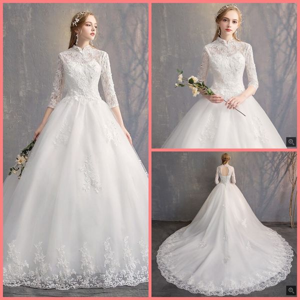 2019 vestido de festa white lace appliques ball gown wedding dress 3/4 sleeve hollow back corset princess wedding gowns selling
2019 vestido de festa white lace appliques ball gown wedding dress 3/4 sleeve hollow back corset princess wedding gowns selling